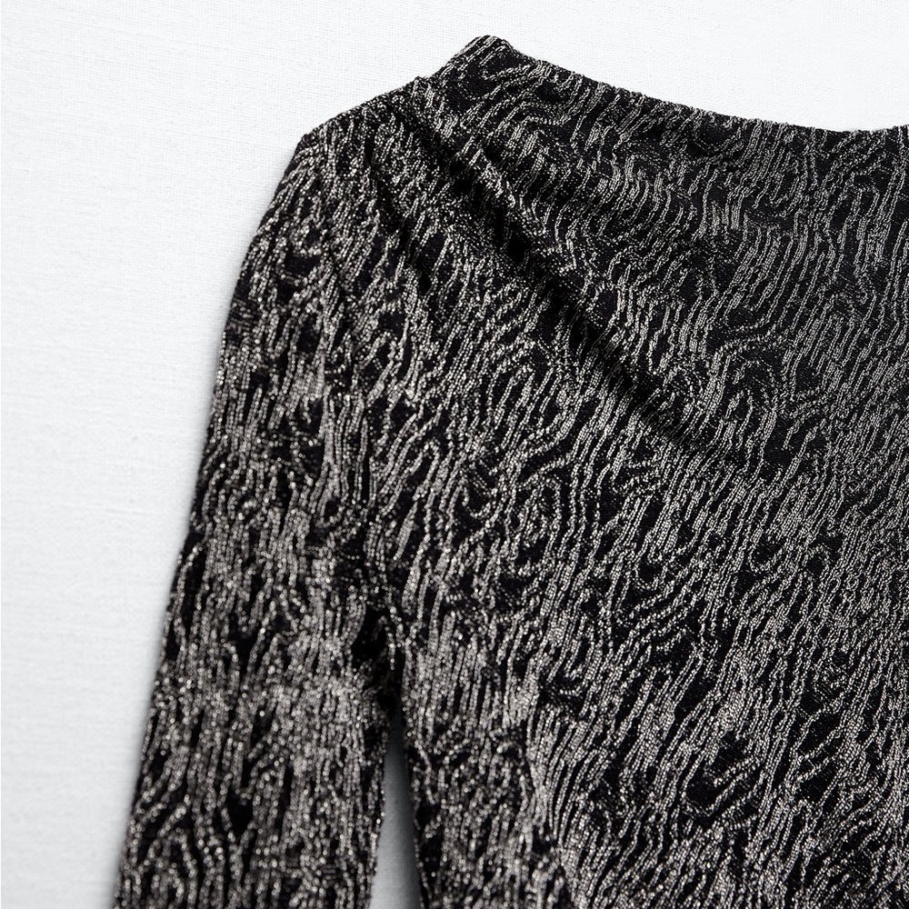 ZARA LONG SLEEVE KNIT DRESS WITH METALLIC THREAD - Picture 7 of 14